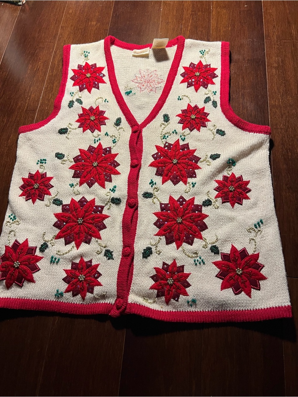 Vtg Bobbie Brooks Embroidered Holiday Ugly Christmas Sweater Vest Grandmacore M
